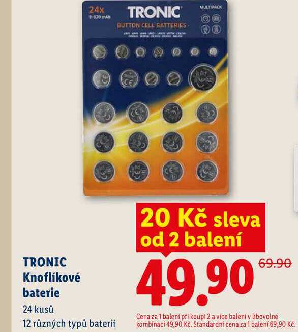 TRONIC Knoflíkové baterie, 24 kusů 