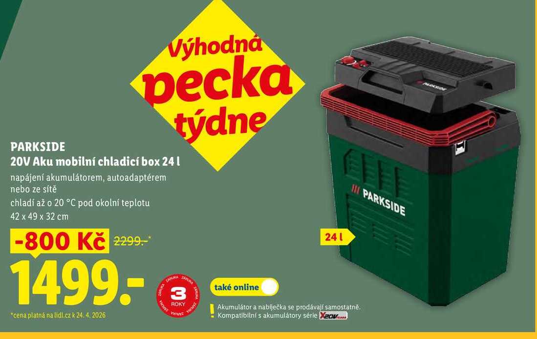 PARKSIDE 20V Aku mobilní chladicí box 24 l