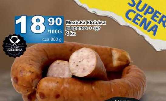 Mexická klobása jalapenos + sýr 100g