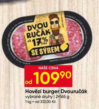 Hovězí burger Dvouručák vybrané druhy 2x165 g 
