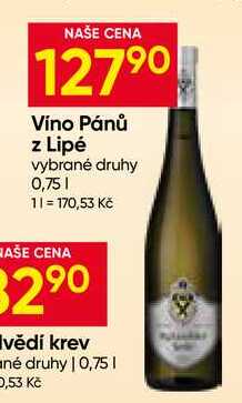 Víno Pánů z Lipé vybrané druhy 0,75l