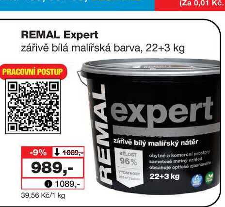 REMAL Expert zářivě bílá malířská barva, 22+3 kg Barvy a laky drogerie 