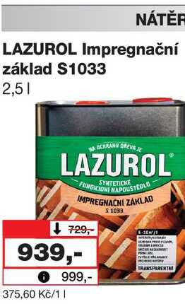 LAZUROL Impregnační základ S1033 2,5l Barvy a laky drogerie 