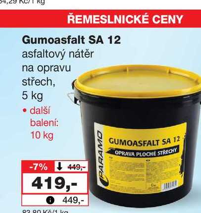Gumoasfalt SA 12 asfaltový nátěr na opravu střech, 5 kg Barvy a laky drogerie 