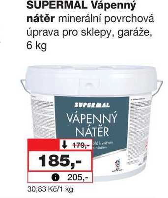 SUPERMAL Vápenný nátěr minerální povrchová úprava pro sklepy, garáže, 6 kg Barvy a laky drogerie 
