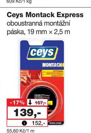 Cena Montack Express oboustranná montážní páska, 19 mm x 2,5 m Barvy a laky drogerie 