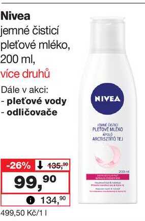 Nivea jemné čisticí pleťové mléko, 200 ml Barvy a laky drogerie 