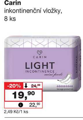 Carin inkontinenční vložky, 8 ks 