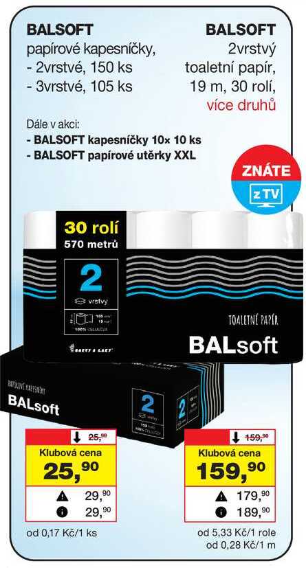 BALSOFT papírové kapesníčky, - 2vrstvé, 150 ks - 3vrstvé, 105 ks Barvy a laky drogerie 