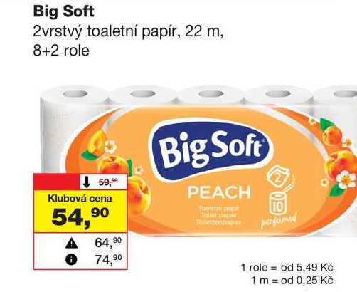 Big Soft 2vrstvý toaletní papír, 22 m, 8+2 role Barvy a laky drogerie 