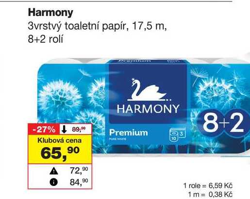 Harmony 3vrstvý toaletní papír, 17,5 m, 8+2 rolí Barvy a laky drogerie 