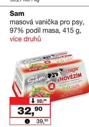 Sam masová vanička pro psy, 97% podíl masa, 415 g