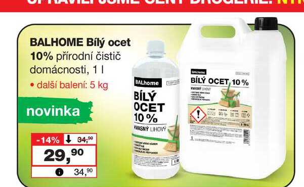 BALHOME Bílý ocet 10% přírodní čistič domácnosti, 1l Barvy a laky drogerie 