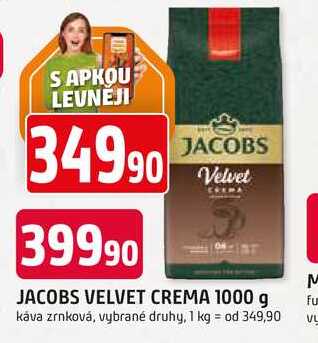 JACOBS VELVET CREMA 1000 g káva zrnková
