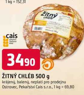 ŽITNÝ CHLÉB 500 g krájený, balený