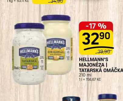 HELLMANN'S MAJONÉZA | TATARSKÁ OMÁČKA 210 ml 