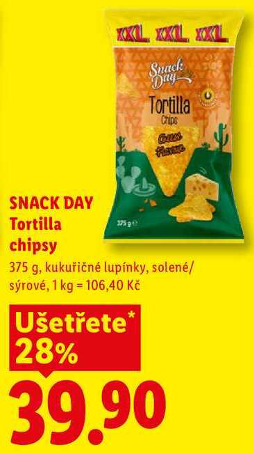 SNACK DAY Tortilla chipsy, 375 g