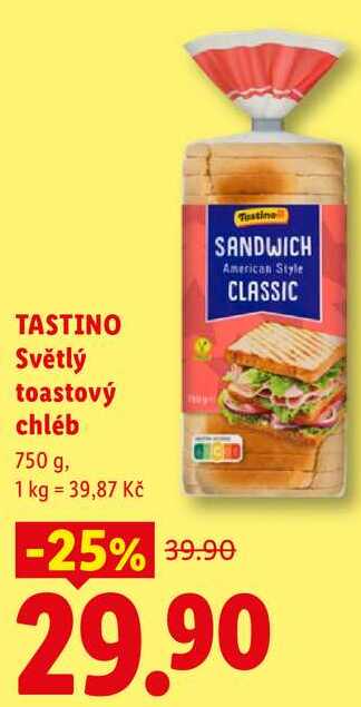 TASTINO Světlý toastový chléb, 750 g