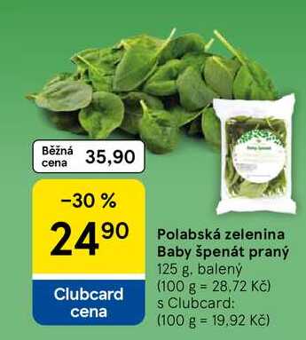 Polabská zelenina Baby špenát praný, 125 g