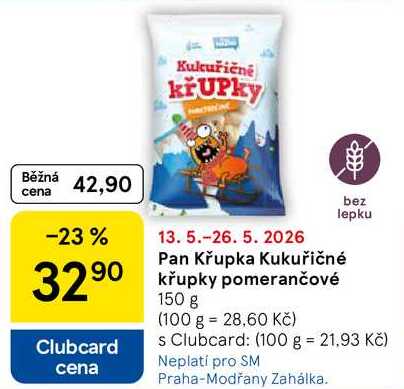 Pan Křupka Kukuřičné křupky pomerančové, 150 g Tesco
