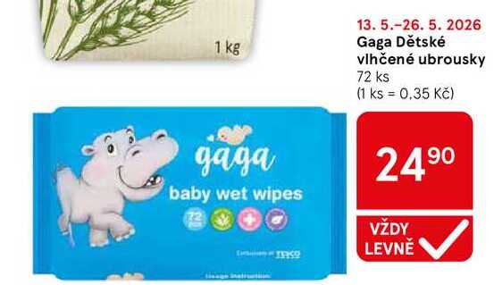 Gaga Dětské vlhčené ubrousky, 72 ks Tesco