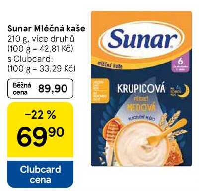 Sunar Mléčná kaše, 210 g, více druhů 