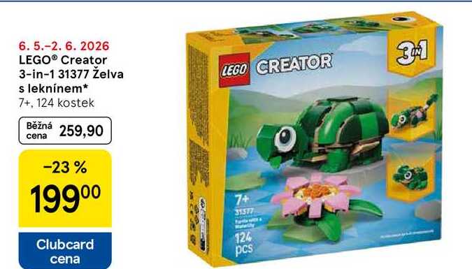 LEGO® Creator 3-in-1 31377 Želva s leknínem 7+, 124 kostek Tesco