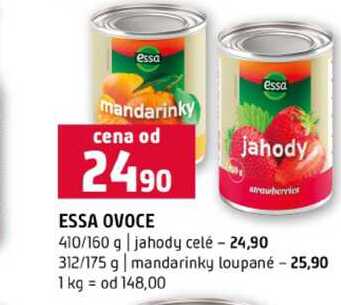 ESSA OVOCE 410/160 g jahody celé 312/175 g mandarinky loupané