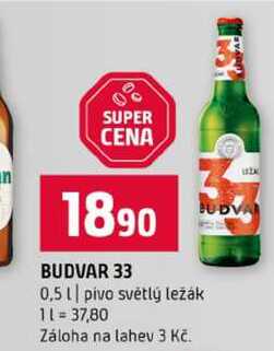 BUDVAR 33 0,5 l pivo světlý ležák 
