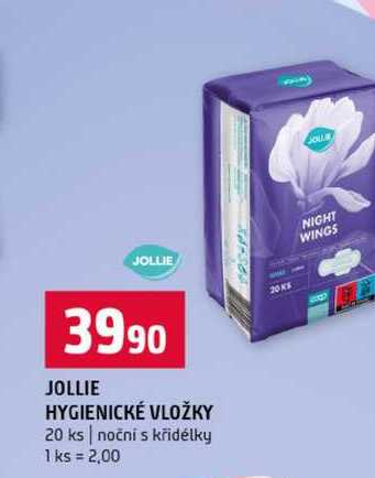 JOLLIE HYGIENICKÉ VLOŽKY 20 ks noční s křidélky 