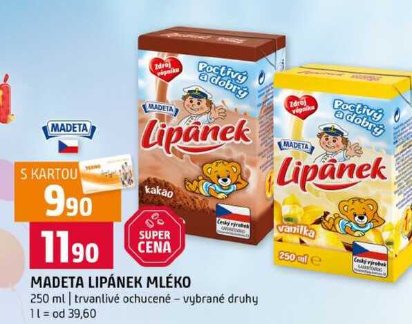 MADETA LIPÁNEK MLÉKO 250 ml trvanlivé ochucené vybrané druhy
