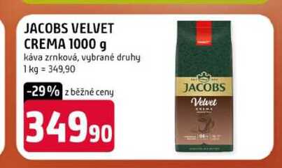 JACOBS VELVET CREMA 1000 g káva zrnková, vybrané druhy 