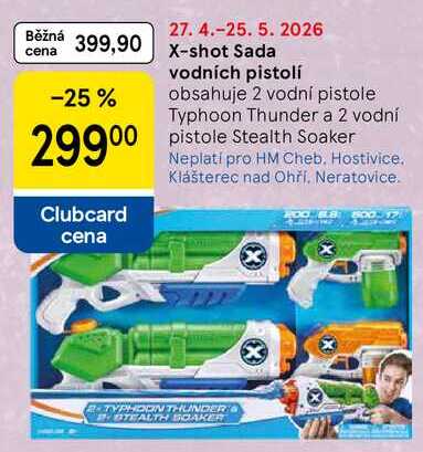 X-shot Sada vodních pistolí, obsahuje 2 vodní pistole Typhoon Thunder a 2 vodní pistole Stealth Tesco
