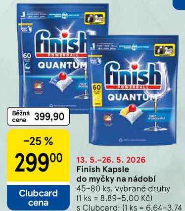Finish Kapsle do myčky na nádobí, 45-80 ks, vybrané druhy Tesco