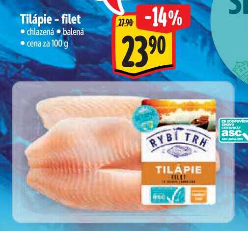 Tilápie - filet, cena za 100 g
