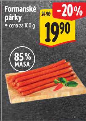 Formanské párky, cena za 100 g 