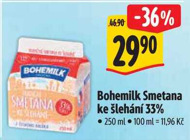 Bohemilk Smetana ke šlehání 33%, 250 ml v akci