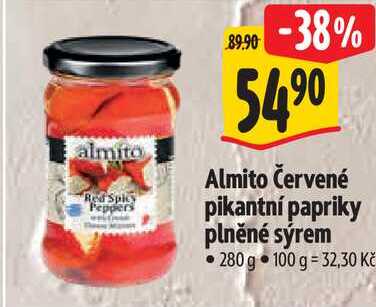 Almito Červené pikantní papriky plněné sýrem, 280 g