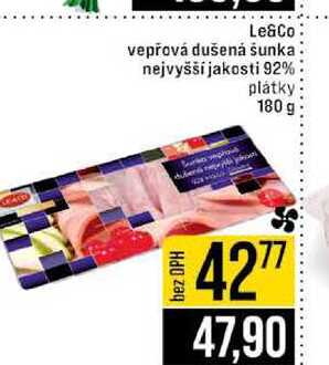 Le&Co vepřová dušená šunka nejvyšší jakosti 92% plátky 180 g 
