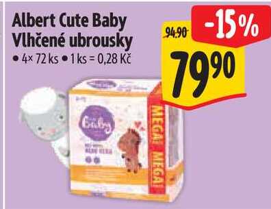 Albert Cute Baby Vlhčené ubrousky, 4x 72 ks Albert