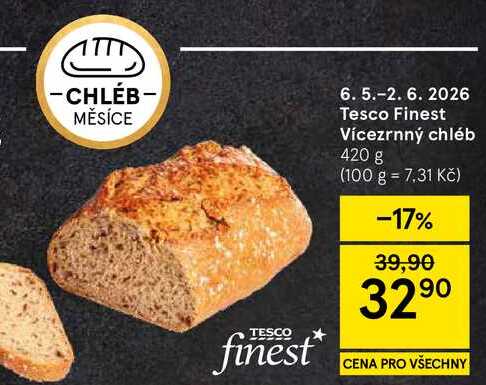 Tesco Finest Vícezrnný chléb, 420 g  