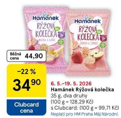 Hamánek Rýžová kolečka, 35 g, dva druhy Tesco