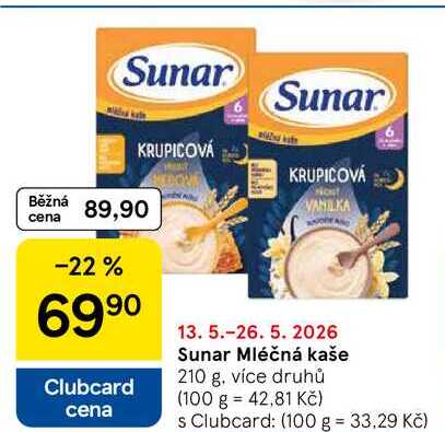 Sunar Mléčná kaše, 210 g 