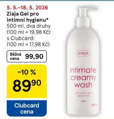 Ziaja Gel pro intimní hygienu, 500 ml, dva druhy Tesco