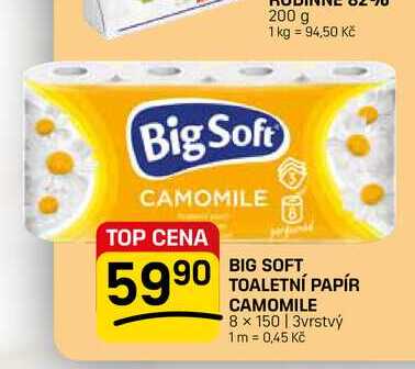 BIG SOFT TOALETNÍ PAPÍR CAMOMILE 8 × 150 | 3vrstvý FLOP TOP