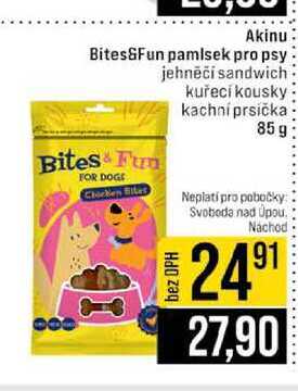 Akinu Bites&Fun pamlsek pro psy jehněčí sandwich kuřecí kousky kachní prsíčka 85g