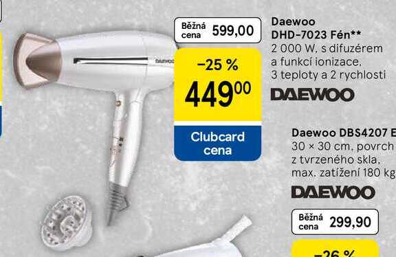 Daewoo DHD-7023 Fén, 2000 W, s difuzérem a funkcí ionizace. 3 teploty a 2 rychlosti  