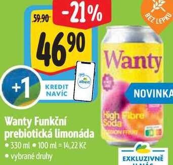 Wanty Funkční prebiotická limonáda, 330 ml 