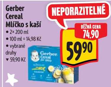 Gerber Cereal Mlíčko s kaší, 2x 200 ml Albert