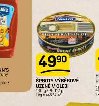 ŠPROTY VÝBĚROVÉ UZENÉ V OLEJI 160 g/PP 112 g 
